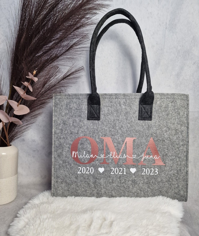 Shopper personalized from felt Felt bag Grandma Mom Birthday Gift image 2