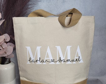 Shopper personnalisé en jute | Grand-mère | Maman | Merci | Attention | Cadeau | Fête des mères
