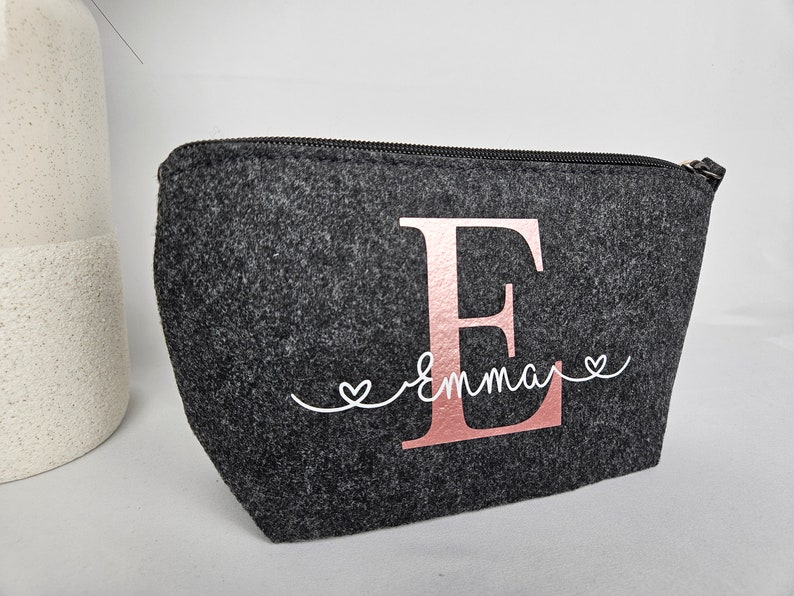 Cosmetic bag personalized Make-up bag personalized Felt bag with name Personalized make-up bag image 7