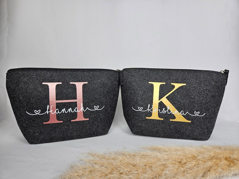 Cosmetic bag personalized Make-up bag personalized Felt bag with name Personalized make-up bag image 5