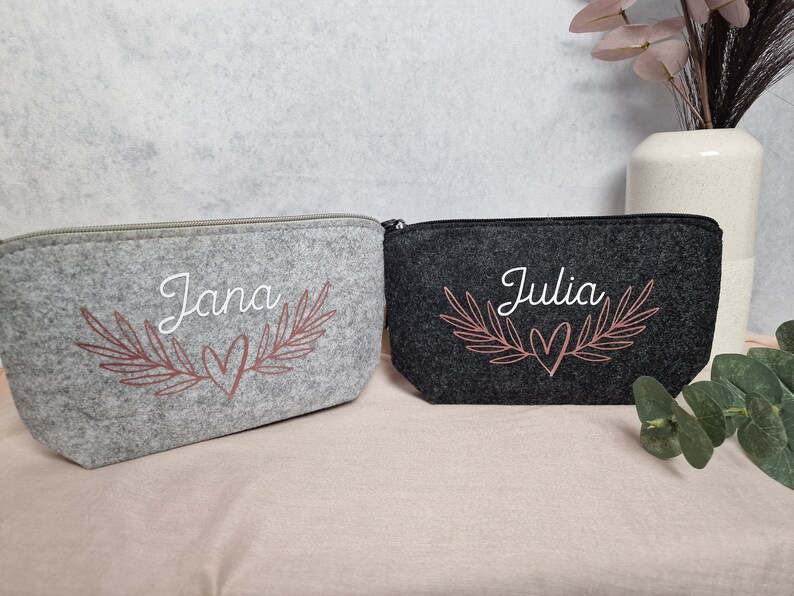 Cosmetic bag personalized made of felt Gift Best Friend sister colleague with desired name image 3