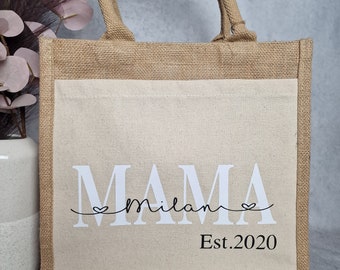 Acheteur en jute personnalisé | Cadeau maman | Merci grand-mère | Attention tante | Noms des enfants