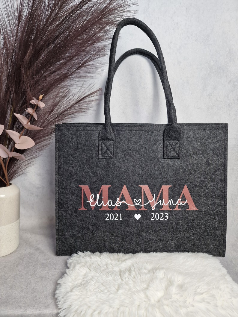 Shopper personnalisé en feutre sac en feutre Grand-mère Maman anniversaire Cadeau image 1