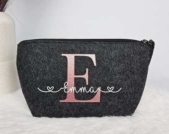 Sac cosmétique personnalisé | Trousse de maquillage personnalisée | Sac en feutre avec nom | Trousse de maquillage personnalisée