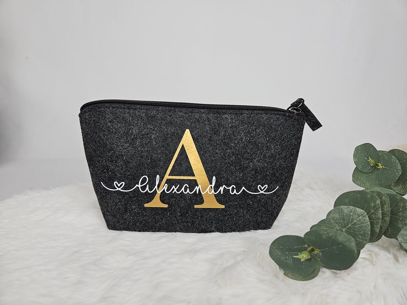 Cosmetic bag personalized Make-up bag personalized Felt bag with name Personalized make-up bag image 2