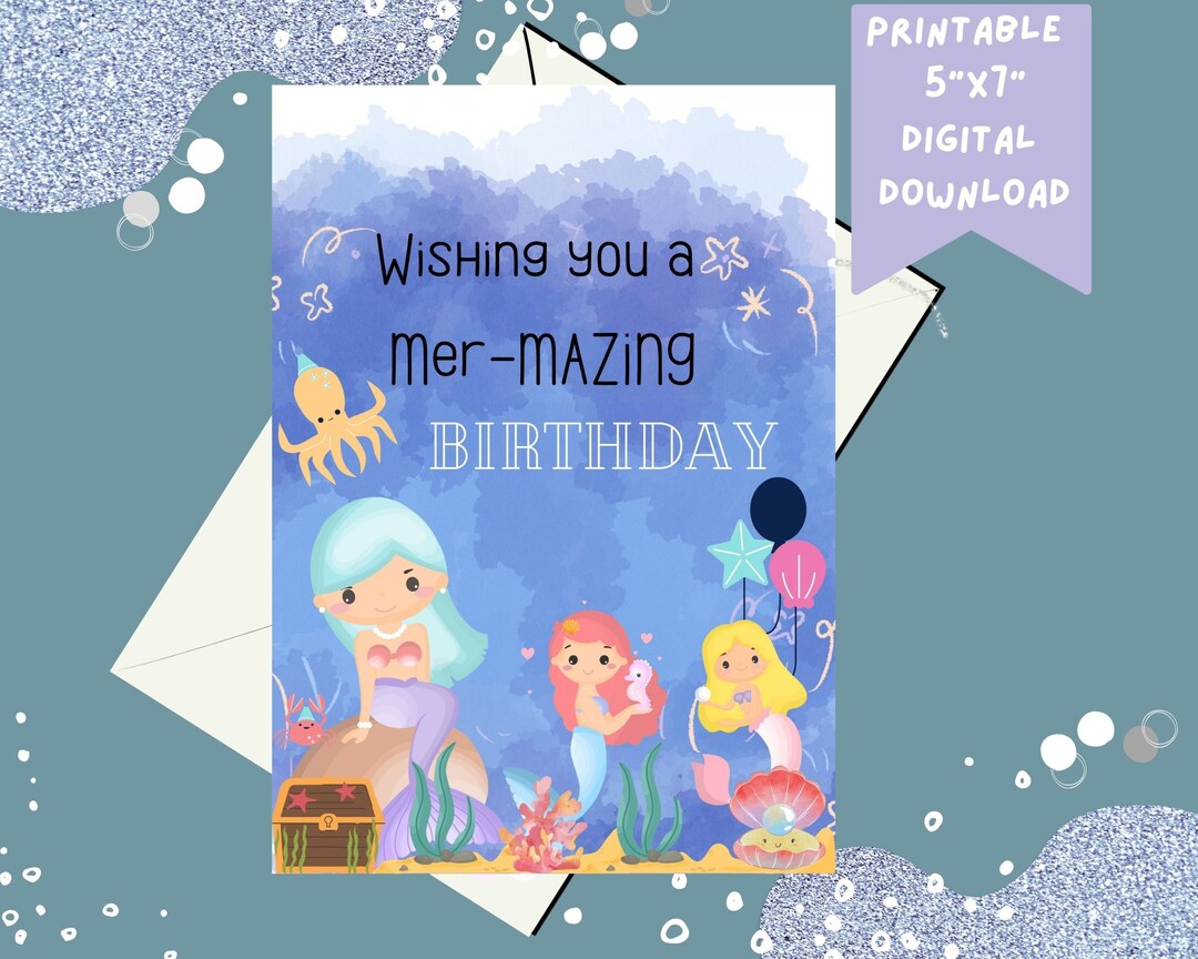 Printable Birthday Card Printable Mermaid Birthday Card - Etsy