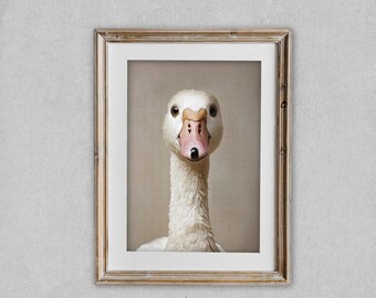Neutral White Duck Wall Art, Soft Beige Minimal Animal Print, Ivory Pink Tones, Tonal Farmhouse Decor Digital Download