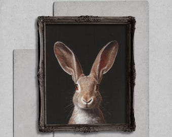 Moody Rabbit Wall Art Print Muted Neutral Decor Dark Minimal Wildlife Artwork Rustic Earth Tone Fine Art Dark Academia Vendor Commercial Use