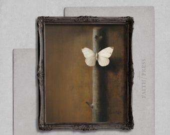 Moody Butterfly Wall Art Print, Dark Botanical Nature Artwork, Old Master Style Insect Portrait, Brown Fine Art Decor Digital Download Moody