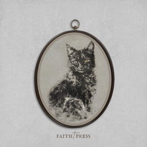 Vintage Charcoal Cat Drawing Print, Neutral Feline Sketch Wall Art, Black and White Scribble Illustration, Moody Minimal Decor Moody Animal