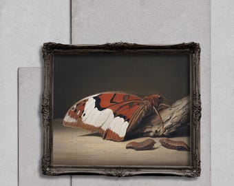 Moody Moth Wall Art Print, Dark Brown Nature Decor, Rustic Red Insect Artwork, Vintage Natural History, Earth Tone Fine Art Download