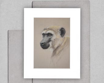 Monkey Drawing Art, Watercolor Animal, Muted Animal Drawing, Minimal Watercolor Drawing, Neutral Wildlife Illustration, Wildlife Decor Art