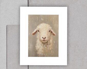 Impasto Lamb Wall Art, Cream Palette Knife Painting, Textured Neutral Farmhouse Decor, Nursery Sheep Oil Art Print, Christianity Artwork