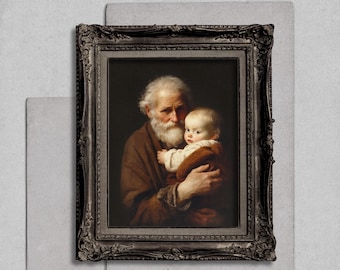 Grandfather and Baby Wall Art Print, Brown Tonal Portrait, Old Master Style Rembrandt Inspired, Emotional Family Fine Art Download