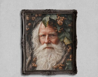 Northern Renaissance Floral Portrait Print, Flemish Style Grandfather Art, Ornate Old Master Inspired Heirloom Wall Decor Renaissance