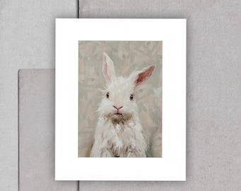 Impasto Bunny Wall Art, Cream Palette Knife Painting, Textured Neutral Farmhouse Decor, Rustic Bunny Oil Art Print, Nursery Beige Wall Art