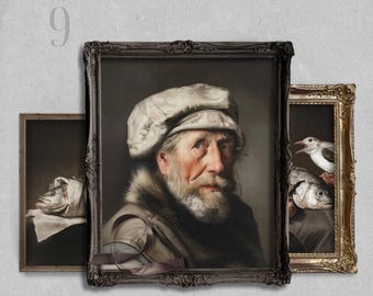 Fisherman Digital Art Bundle Fisherman Gift Vintage Fishing Wall Art Set, Neutral Rustic Lake House Decor Digital Download Neutral Art