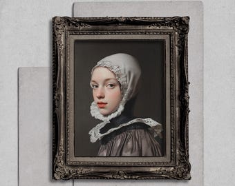 Old World Lace Portrait Print, Dark Academia Wall Art, Neutral Vintage Decor, Heirloom Style Antique Portrait Artwork Digital Download