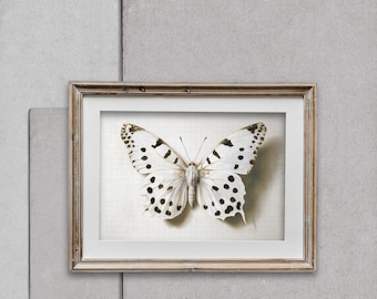White Butterfly Wall Art Print, Neutral Monochrome Decor, Ivory Tonal Minimal Artwork, Soft Beige Fine Art, White Art Minimal Art Light Airy