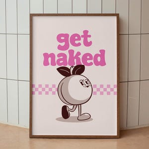 Póster de papel con el personaje "Desnuda" de Peach, arte mural para baño y dormitorio, divertido estilo retro de dibujos animados, decoración del hogar positiva y luminosa, impresión con cita para regalar.