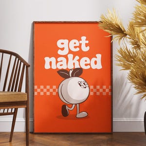 Póster de papel con el personaje "Desnuda" de Peach, arte mural para baño y dormitorio, divertido estilo retro de dibujos animados, decoración del hogar positiva y luminosa, impresión con cita para regalar.