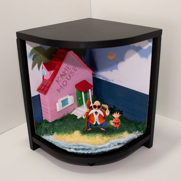 Exhibitor with diorama, protective glass and light, handmade ("DragonBall" style)