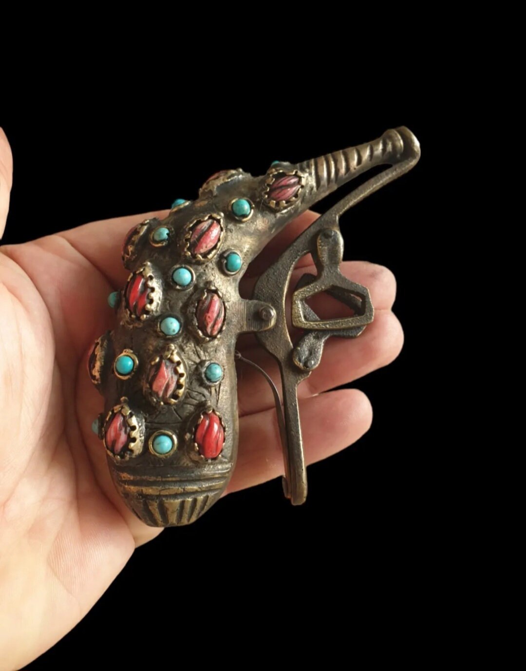 Antique Ottoman Gunpowder Brass Bottle Rifle Rifle Gunpowder Scale