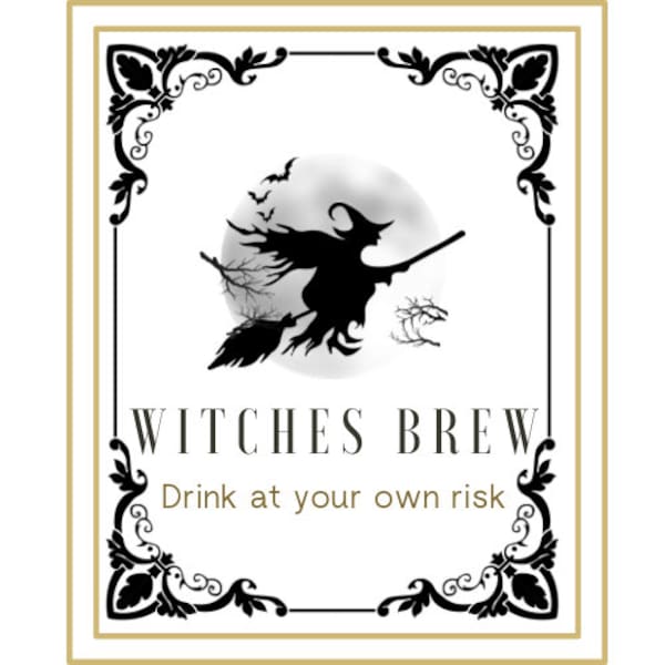 Printable Label, Halloween sticker, Wine bottle label, novelty sticker, potion label witchy label, witches brew sticker pack