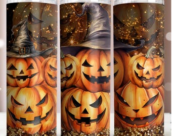 Halloween Pumpkin Witch 20 oz Skinny Tumbler Sublimation Design Straight Wrap Digital Download PNG Instant DIGITAL ONLY, Pumpkin Face