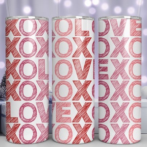 Valentines White Xoxo 20 oz Skinny Tumbler Sublimation Design Straight Tumbler Wrap Digital Download PNG, Love Valentines Tumbler Design