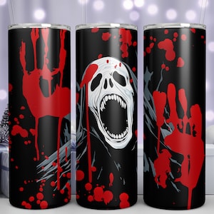 Halloween Scary Ghost 20 oz Skinny Tumbler Sublimation Design Straight Tumbler Wrap Digital Download PNG Instant DIGITAL ONLY, Ghost Face