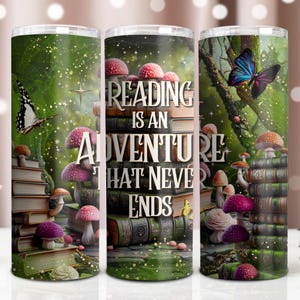 Book Tumbler Wrap PNG 20 oz Skinny Tumbler Sublimation Design Instant Digital Download, Reading Tumbler Wrap, Adventure Book Lover Tumbler