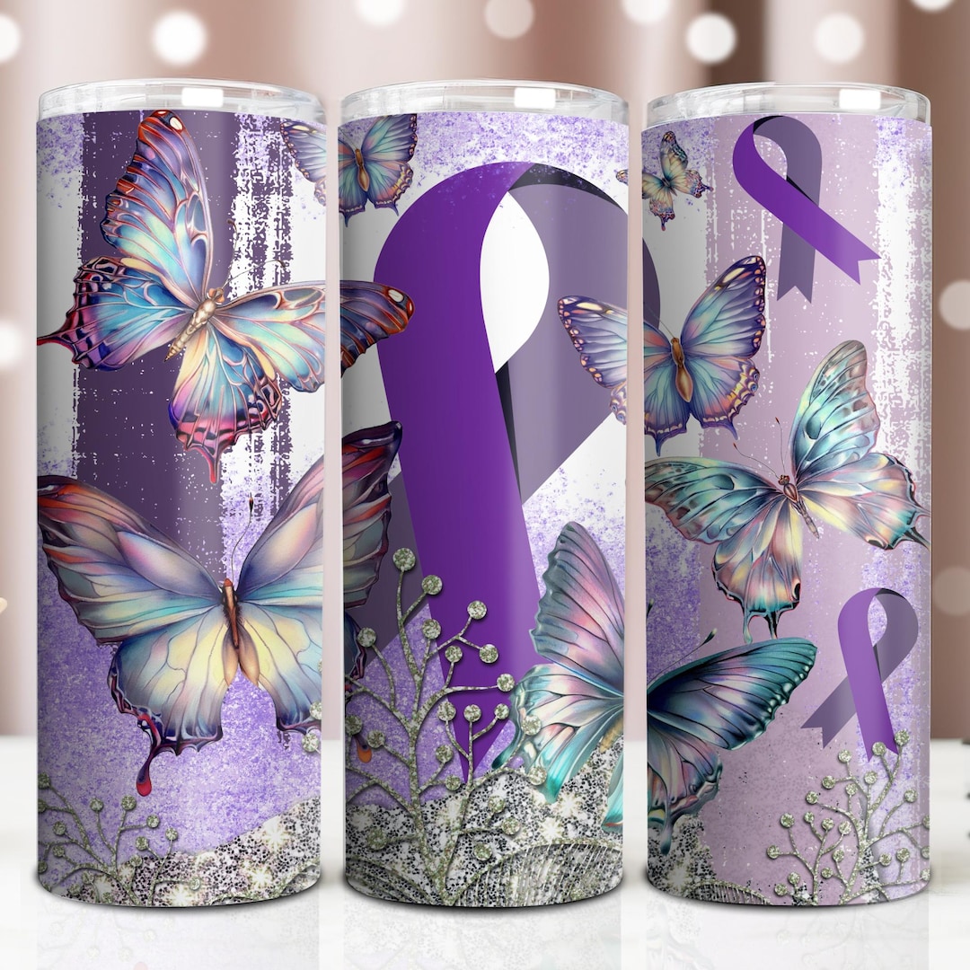 Purple Ribbon Butterfly Awareness 20 Oz Skinny Tumbler Sublimation ...