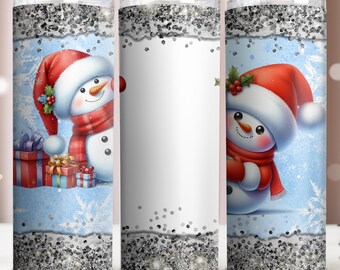 Christmas Snowman 20 oz Skinny Tumbler Sublimation Design Straight Wrap Digital Download PNG, Winter Personalize Put Your Name Design