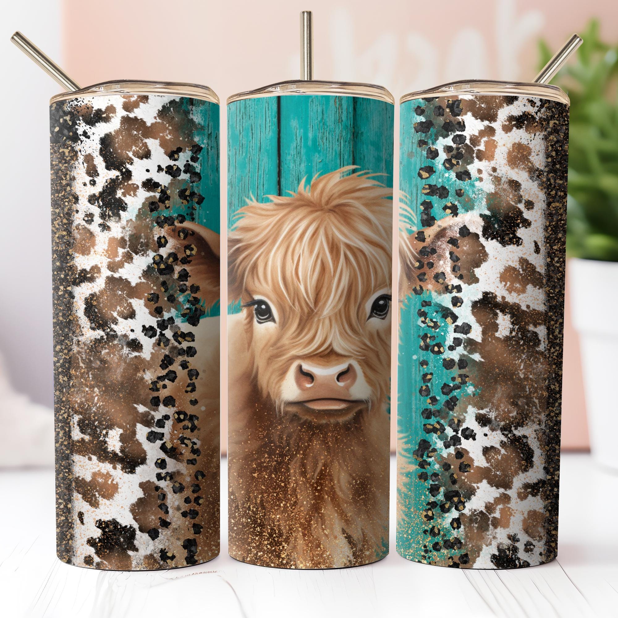 Highland Cow 20 Oz Skinny Tumbler Sublimation Design Straight Tumbler ...
