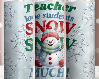 Schneemann Winter Lehrer 20 Unzen Skinny Tumbler Sublimation Design Gerade Wrap Digitaler Download PNG, Weihnachten Lehrer Wertschätzung Design