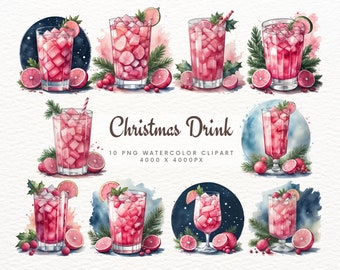 Christmas Drink Clipart Bundle, Christmas Drink Clipart PNG, Christmas Drink designs, Christmas Drink Prints