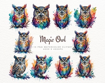 Magic Owl Clipart Bundle, Magic Owl Clipart PNG, Magic Owl designs, Magic Owl Prints