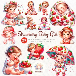 Erdbeere Baby Mädchen Clipart, Baby PNG, Erdbeere Baby Clipart, Kinderzimmerdekoration, Babyparty, kommerzielle Nutzung
