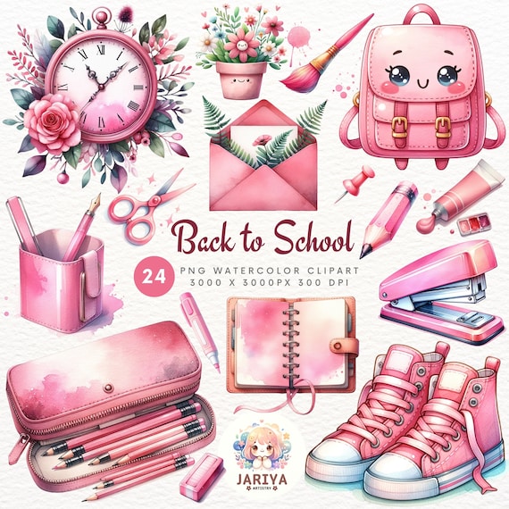 Watercolor Classroom Clipart Bundle – School Theme PNG Graphics (Digital Download)