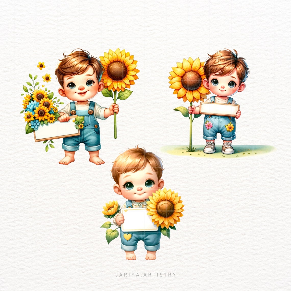 Cute Sunflower Baby Boy Clipart Bundle, Sunflower Baby PNG, Baby Boy ...