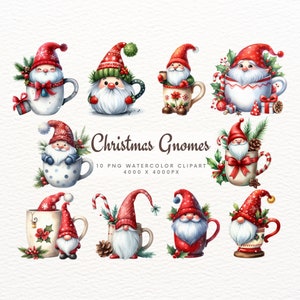 Christmas Gnomes Watercolor Clipart Bundle (PNG Digital Download)