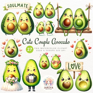 Paar Avocado Clipart, Avocado in Liebe PNG, Valentinstag Clipart, Kinderzimmer Dekoration, süße Avocado Kunstdruck, kommerzielle Nutzung