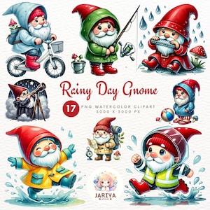 Rainy Day Gnome Adventures - Affascinante collezione di clipart per creazioni e decorazioni durante la stagione delle piogge