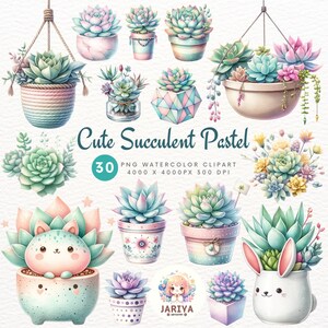 Pastel suculento pastel clipart, acuarela suculenta PNG, lindo suculento PNG, planta suculenta, cactus verde PNG, imágenes prediseñadas Kawaii
