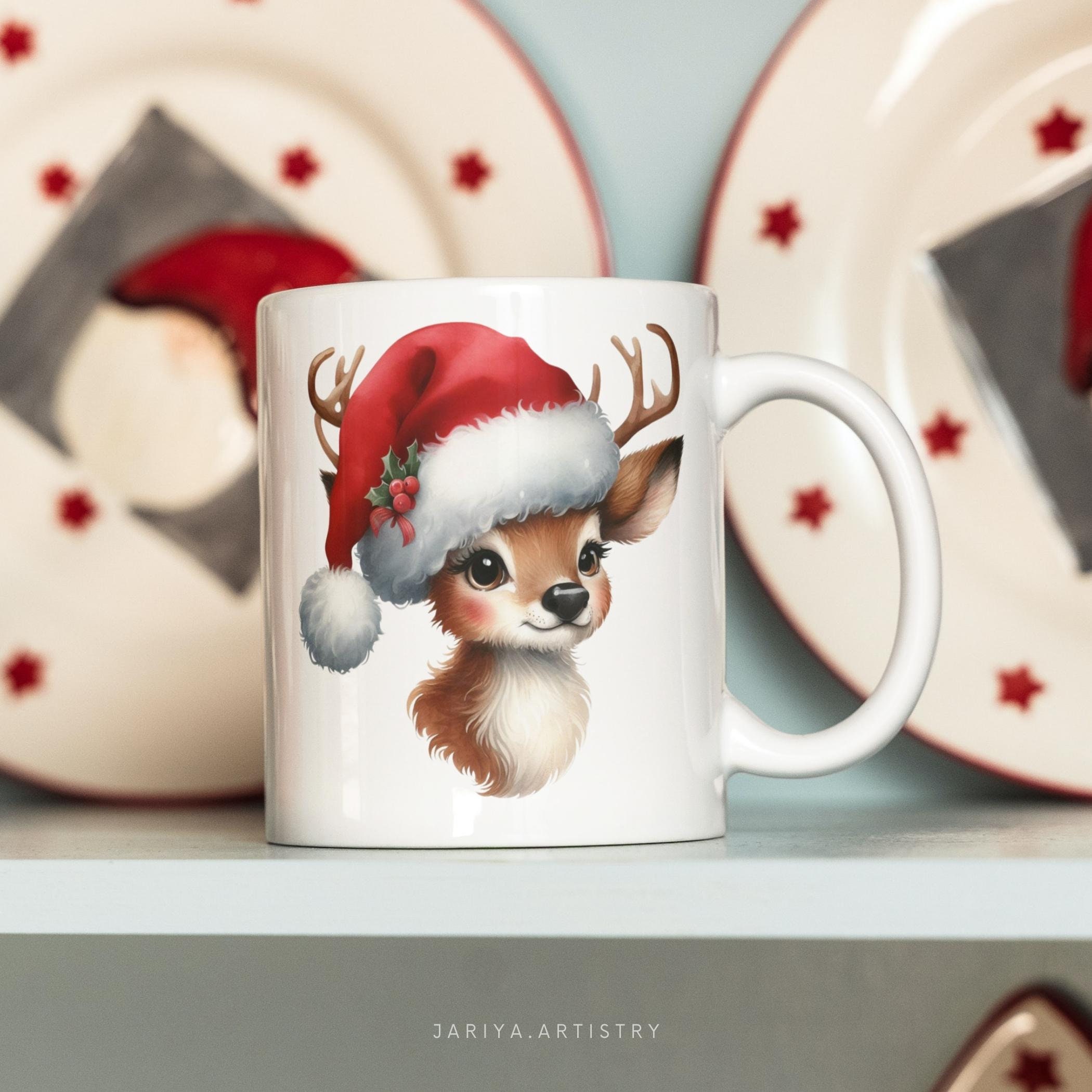 Watercolor Reindeer Santa Clipart Bundle, Reindeer Clipart PNG ...