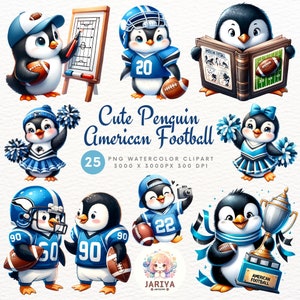 Penguin American Football Clipart, Football Penguins Acuarela, Acuarela Deportes PNG, Decoración deportiva para niños, Arte de fútbol americano