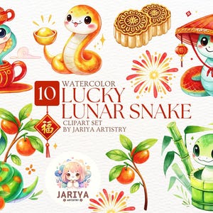Adorable clipart serpent nouvel an lunaire : charmantes illustrations à l'aquarelle pour des travaux manuels festifs et des célébrations