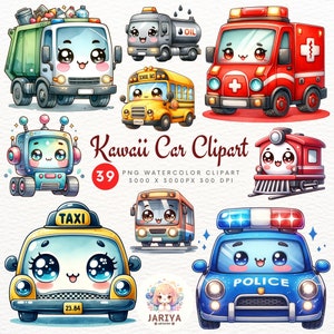 Chibi Style Kawaii Car Clipart Bundle - Cute Vehicle Art Collection, Cartoon Car Graphics, Digital Clipart Set