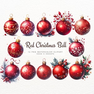Red Christmas Ball Clipart Bundle: PNG Designs (Digital Download)